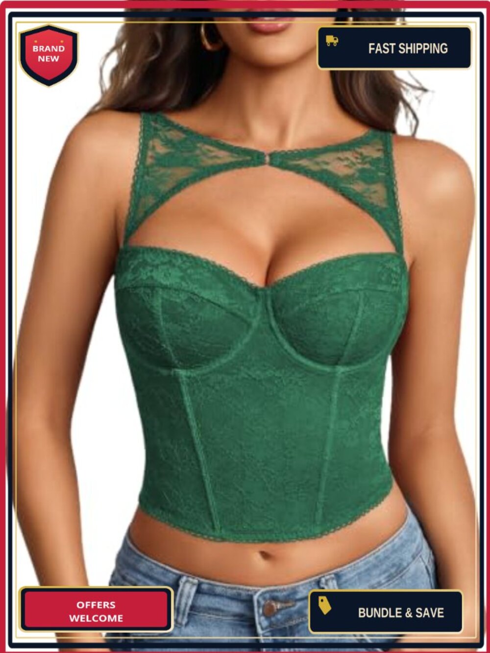 Lace Corset Top Cutout Bralette Underwire Sexy Crop Top Y2K